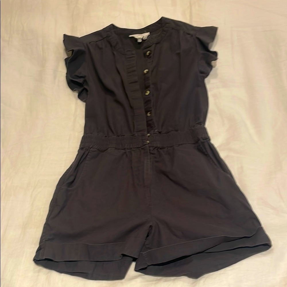 ba&sh Gray Ruffled Jumpsuit with Flutter Sleeves